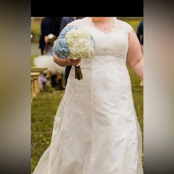 David's Bridal Elegant Lace Wedding Dress in White